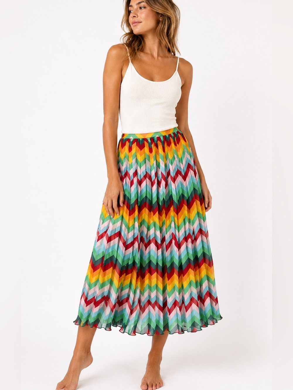 Romeo & Juliet Couture Multicolor Chevron Pleated Skirt NWT